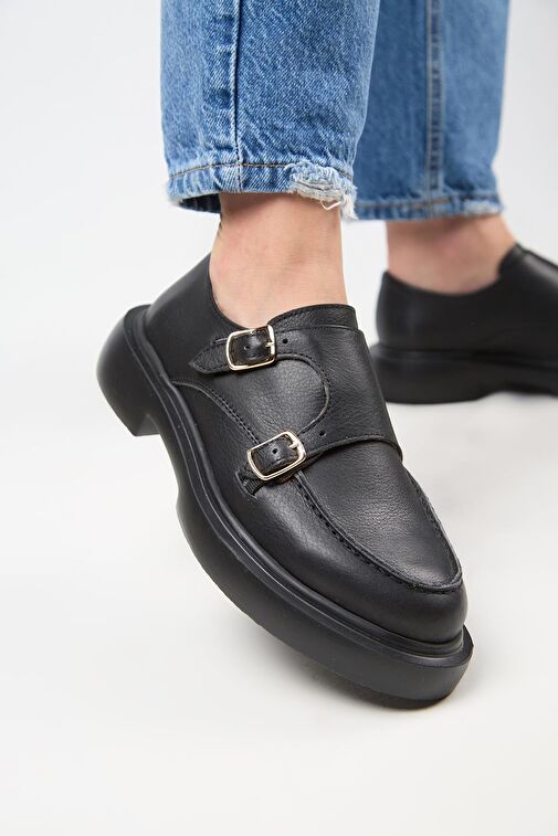 Manijero Siyah Kadın Deri Günlük Ayakkabı MNJ.168.01 - Görsel 2