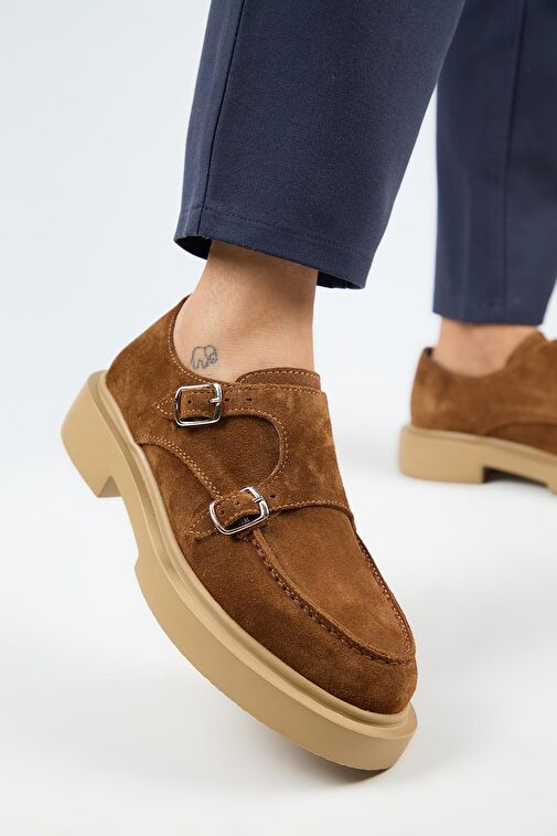 Manijero (Bonni) Kadın Deri Hakiki Deri Çift Tokalı Taba Ayakkabı - Görsel 2