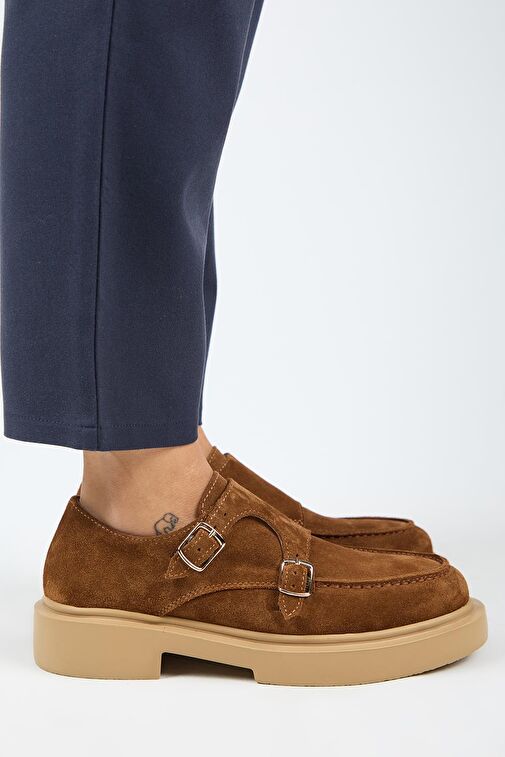 Manijero (Bonni) Kadın Deri Hakiki Deri Çift Tokalı Taba Ayakkabı - Görsel 3