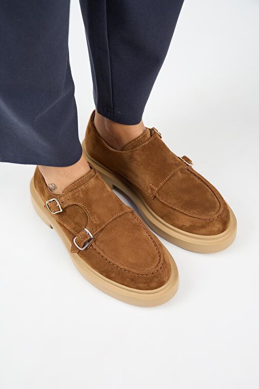 Manijero (Bonni) Kadın Deri Hakiki Deri Çift Tokalı Taba Ayakkabı - Görsel 4