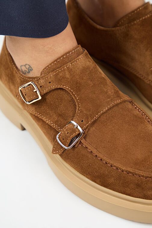 Manijero (Bonni) Kadın Deri Hakiki Deri Çift Tokalı Taba Ayakkabı - Görsel 5