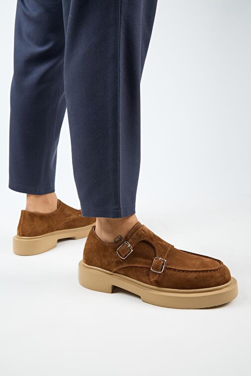 Manijero (Bonni) Kadın Deri Hakiki Deri Çift Tokalı Taba Ayakkabı - Görsel 7