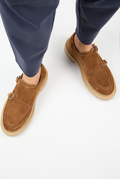 Manijero (Bonni) Kadın Deri Hakiki Deri Çift Tokalı Taba Ayakkabı - Görsel 8