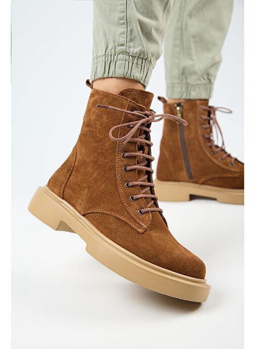 Manijero (Niro) Kadın Deri Hakiki Deri Bağcıklı Taba Bot - Görsel 2