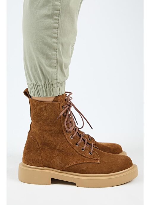 Manijero (Niro) Kadın Deri Hakiki Deri Bağcıklı Taba Bot - Görsel 3