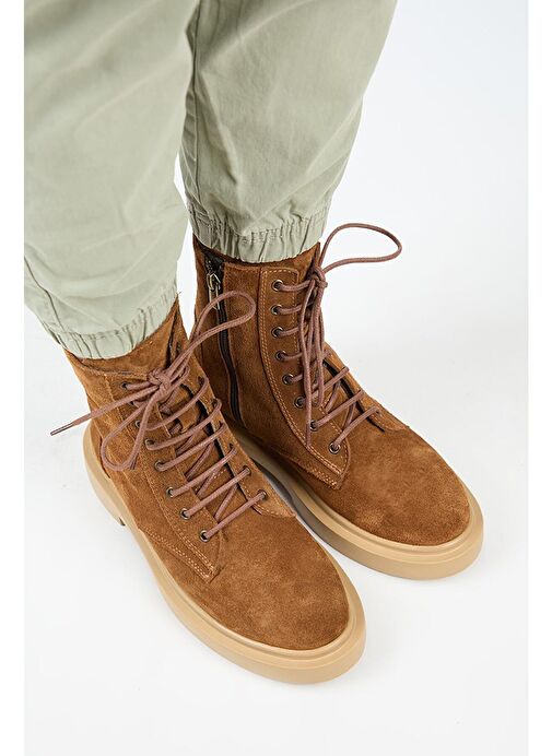 Manijero (Niro) Kadın Deri Hakiki Deri Bağcıklı Taba Bot - Görsel 4