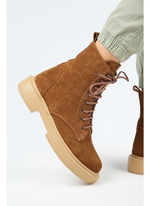 Manijero (Niro) Kadın Deri Hakiki Deri Bağcıklı Taba Bot - Görsel 6