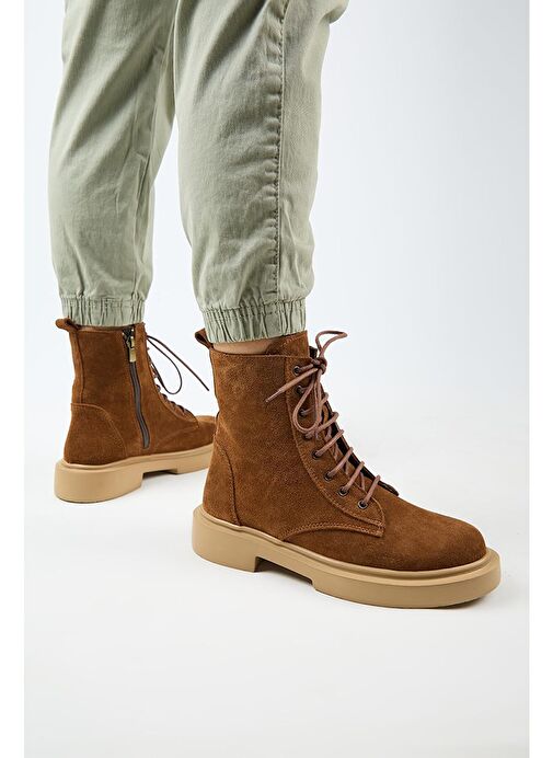 Manijero (Niro) Kadın Deri Hakiki Deri Bağcıklı Taba Bot - Görsel 7