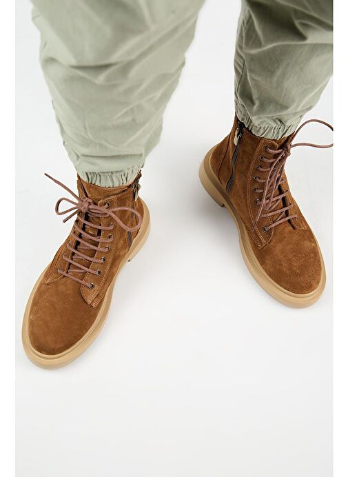 Manijero (Niro) Kadın Deri Hakiki Deri Bağcıklı Taba Bot - Görsel 8