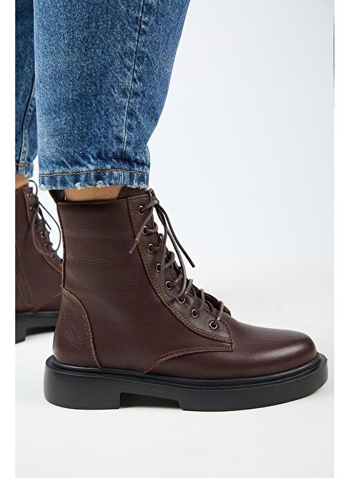 Manijero (Niro) Kadın Deri Hakiki Deri Bağcıklı Koyu Kahve Bot - Görsel 2