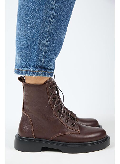 Manijero (Niro) Kadın Deri Hakiki Deri Bağcıklı Koyu Kahve Bot - Görsel 3