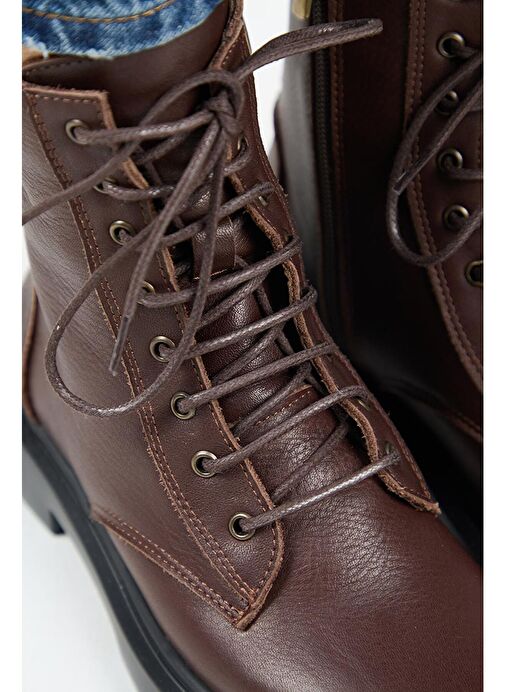 Manijero (Niro) Kadın Deri Hakiki Deri Bağcıklı Koyu Kahve Bot - Görsel 5