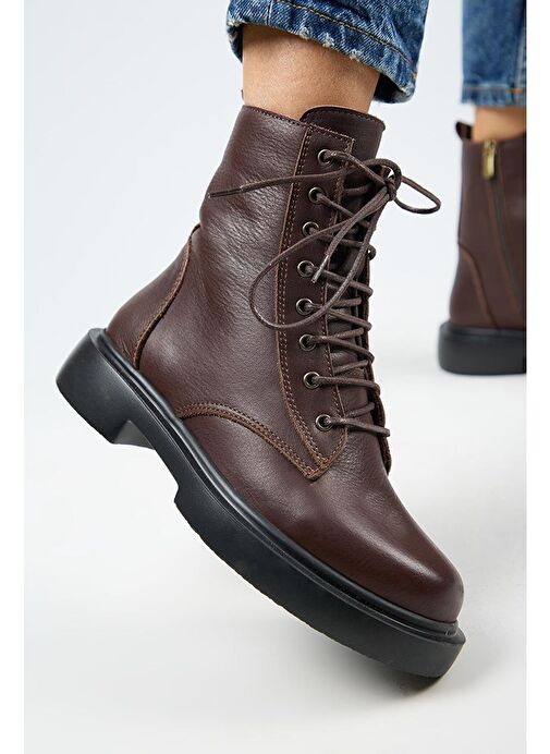 Manijero (Niro) Kadın Deri Hakiki Deri Bağcıklı Koyu Kahve Bot - Görsel 6