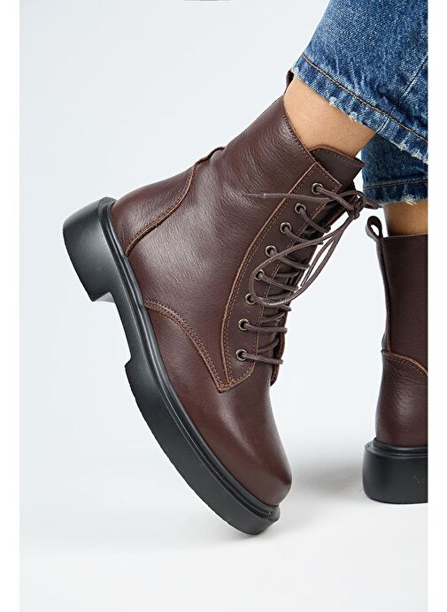 Manijero (Niro) Kadın Deri Hakiki Deri Bağcıklı Koyu Kahve Bot - Görsel 7