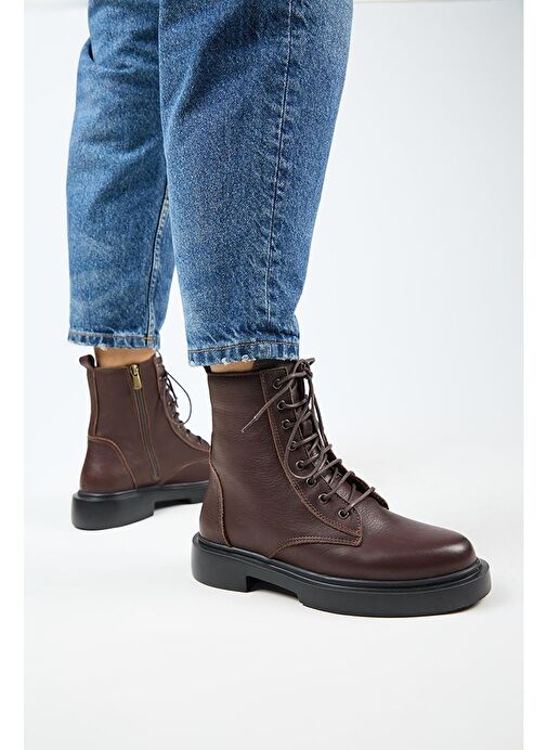 Manijero (Niro) Kadın Deri Hakiki Deri Bağcıklı Koyu Kahve Bot - Görsel 8