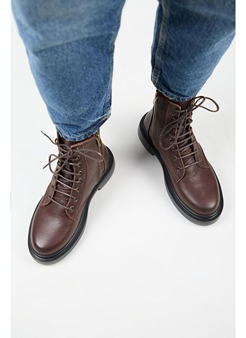 Manijero (Niro) Kadın Deri Hakiki Deri Bağcıklı Koyu Kahve Bot - Görsel 9