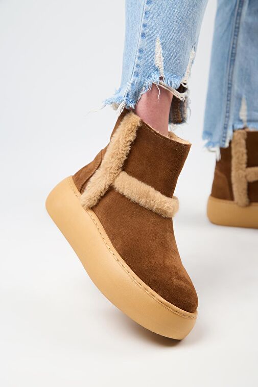 Manijero (Azura) Kadın Hakiki Deri İçi Kürklü Ve Kürk Şeritli Taba Bot - Görsel 3