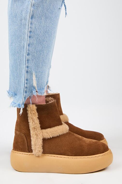 Manijero (Azura) Kadın Hakiki Deri İçi Kürklü Ve Kürk Şeritli Taba Bot - Görsel 2