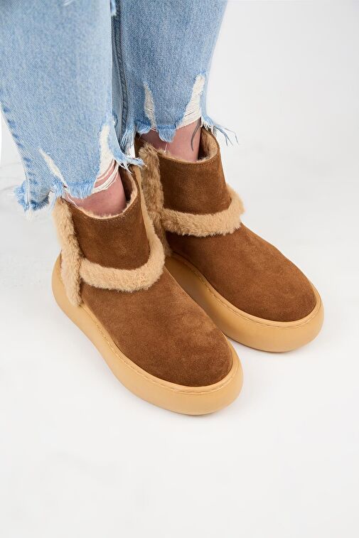 Manijero (Azura) Kadın Hakiki Deri İçi Kürklü Ve Kürk Şeritli Taba Bot - Görsel 4