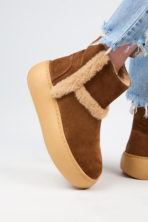 Manijero (Azura) Kadın Hakiki Deri İçi Kürklü Ve Kürk Şeritli Taba Bot - Görsel 5