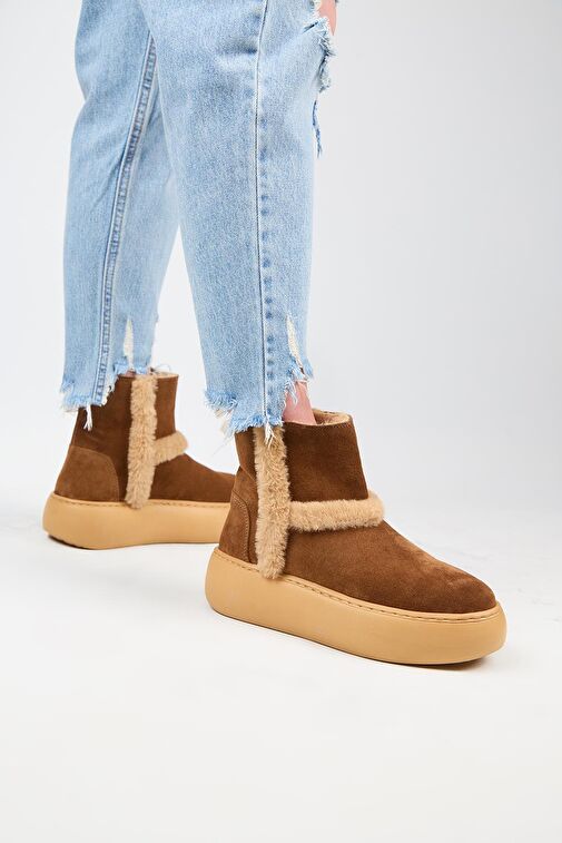 Manijero (Azura) Kadın Hakiki Deri İçi Kürklü Ve Kürk Şeritli Taba Bot - Görsel 6