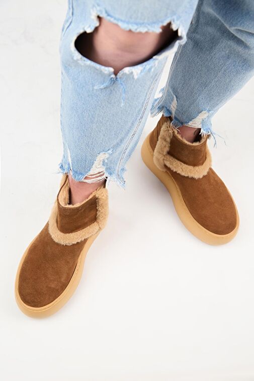 Manijero (Azura) Kadın Hakiki Deri İçi Kürklü Ve Kürk Şeritli Taba Bot - Görsel 7