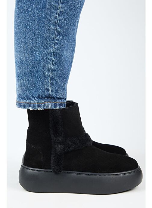 Manijero (Azura) Kadın Hakiki Deri İçi Kürklü Ve Kürk Şeritli Siyah Bot - Görsel 2