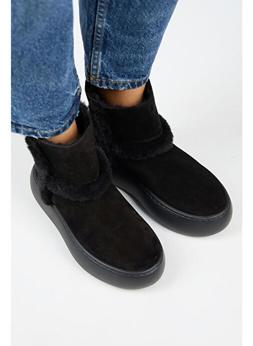 Manijero (Azura) Kadın Hakiki Deri İçi Kürklü Ve Kürk Şeritli Siyah Bot - Görsel 3