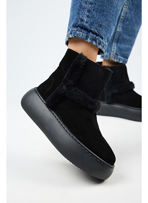 Manijero (Azura) Kadın Hakiki Deri İçi Kürklü Ve Kürk Şeritli Siyah Bot - Görsel 5