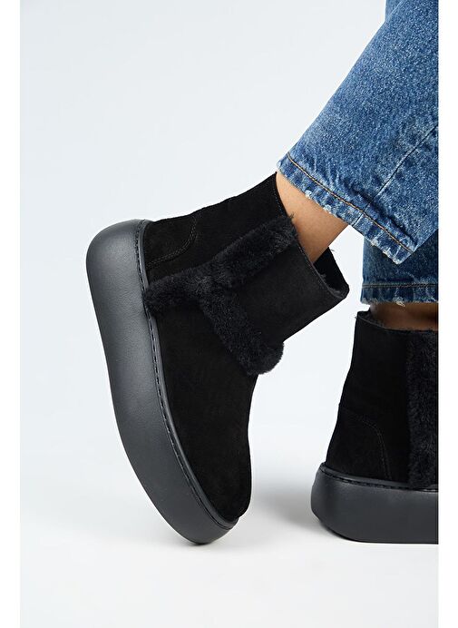 Manijero (Azura) Kadın Hakiki Deri İçi Kürklü Ve Kürk Şeritli Siyah Bot - Görsel 6