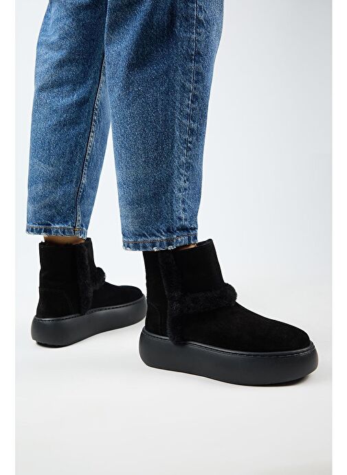 Manijero (Azura) Kadın Hakiki Deri İçi Kürklü Ve Kürk Şeritli Siyah Bot - Görsel 7