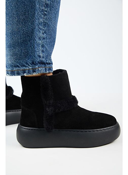 Manijero (Azura) Kadın Hakiki Deri İçi Kürklü Ve Kürk Şeritli Siyah Bot - Görsel 8