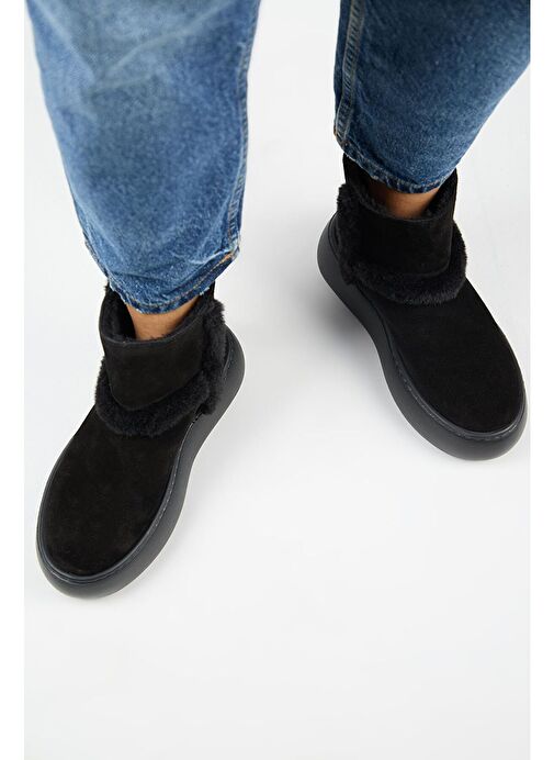 Manijero (Azura) Kadın Hakiki Deri İçi Kürklü Ve Kürk Şeritli Siyah Bot - Görsel 9