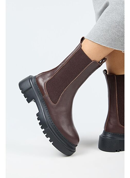 Manijero Gitana Kadın Hakiki Deri Yanları Lastikli Koyu Kahve Bot - Görsel 7