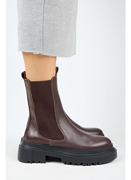 Manijero Gitana Kadın Hakiki Deri Yanları Lastikli Koyu Kahve Bot - Görsel 8