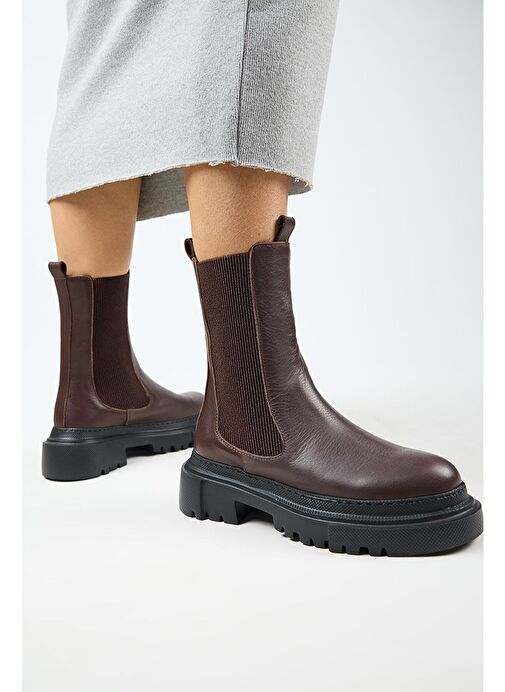 Manijero Gitana Kadın Hakiki Deri Yanları Lastikli Koyu Kahve Bot - Görsel 2