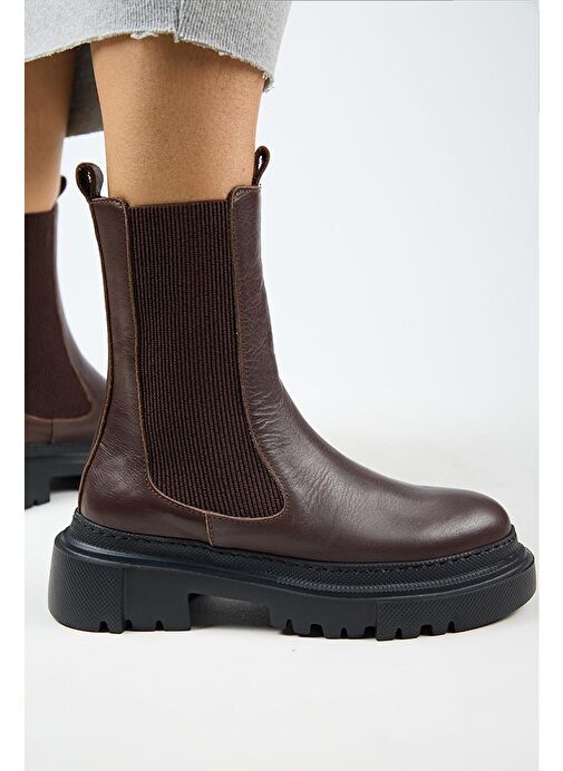 Manijero Gitana Kadın Hakiki Deri Yanları Lastikli Koyu Kahve Bot - Görsel 3