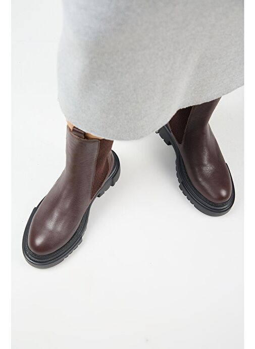 Manijero Gitana Kadın Hakiki Deri Yanları Lastikli Koyu Kahve Bot - Görsel 4