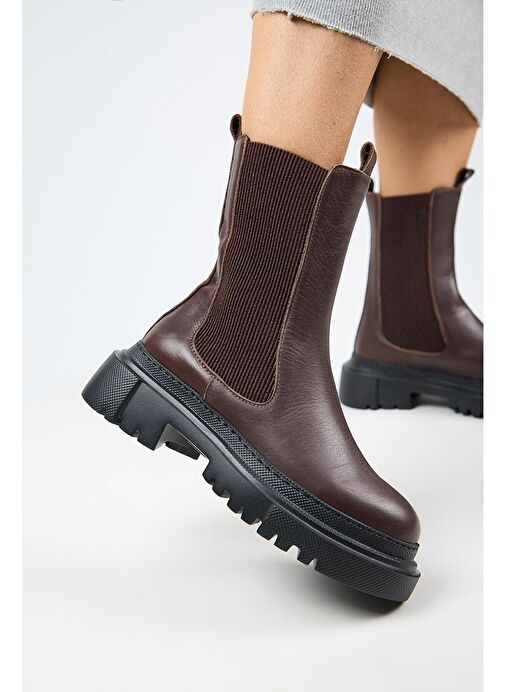 Manijero Gitana Kadın Hakiki Deri Yanları Lastikli Koyu Kahve Bot - Görsel 5