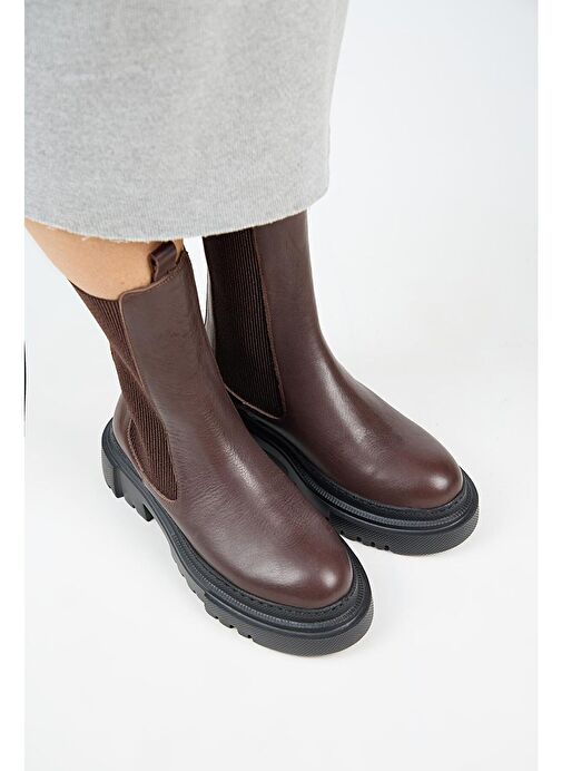 Manijero Gitana Kadın Hakiki Deri Yanları Lastikli Koyu Kahve Bot - Görsel 6