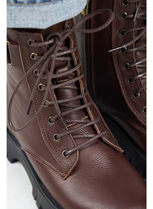 Manijero Adel Kadın Hakiki Deri Bağcıklı İçten Fermuarlı Koyu Kahve Bot - Görsel 5