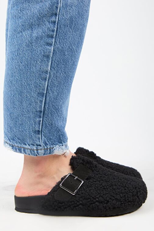 Manijero Siyah Kadın Deri Terlik MNJ.101.10 - Görsel 2