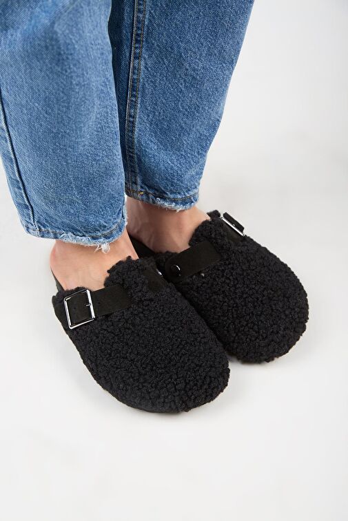 Manijero Siyah Kadın Deri Terlik MNJ.101.10 - Görsel 3