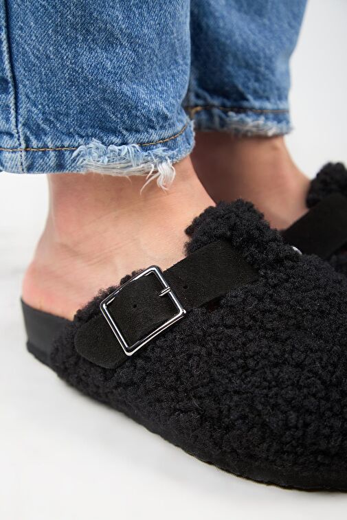 Manijero Siyah Kadın Deri Terlik MNJ.101.10 - Görsel 4