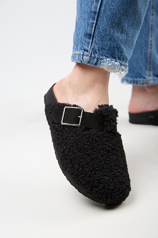 Manijero Siyah Kadın Deri Terlik MNJ.101.10 - Görsel 5