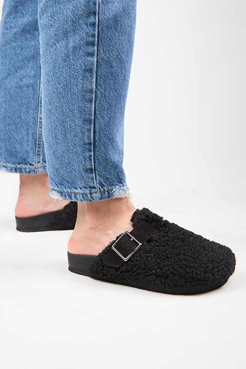 Manijero Siyah Kadın Deri Terlik MNJ.101.10 - Görsel 6