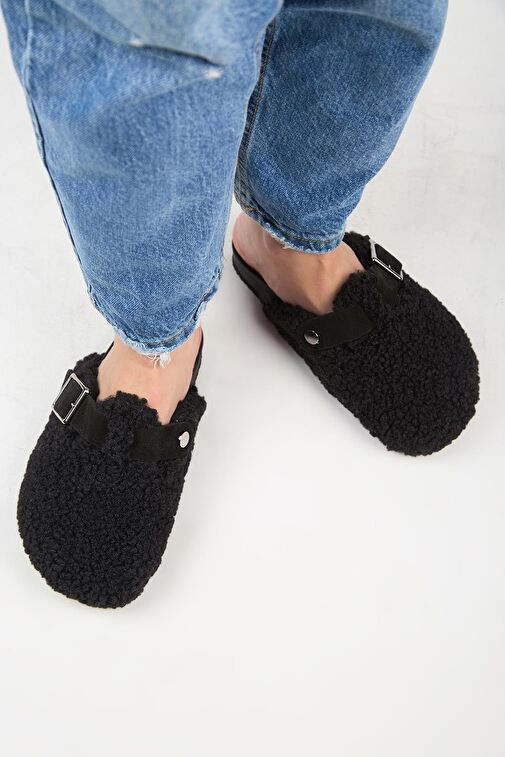 Manijero Siyah Kadın Deri Terlik MNJ.101.10 - Görsel 7