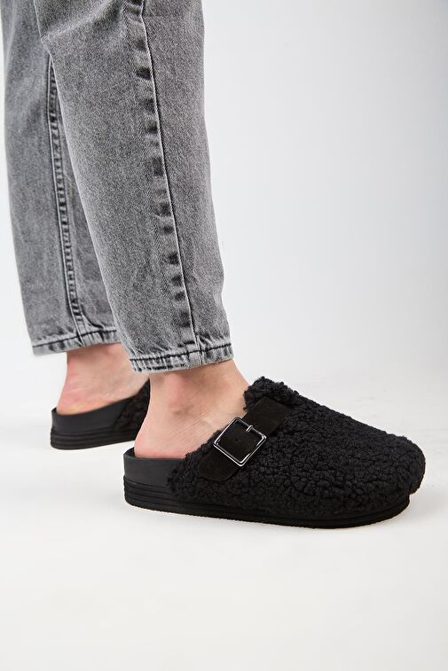 Manijero Siyah Kadın Deri - Kürk Terlik MNJ.105.12 - Görsel 7