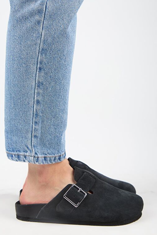 Manijero Antrasit Kadın Deri Terlik MNJ.119.08 - Görsel 2