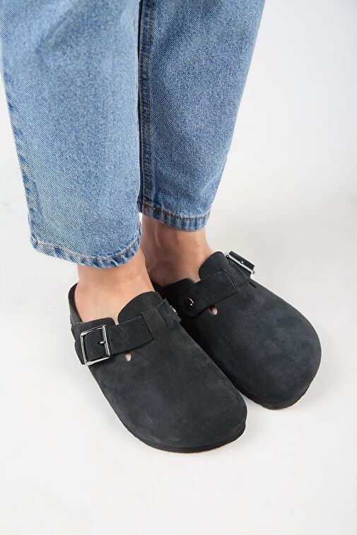 Manijero Antrasit Kadın Deri Terlik MNJ.119.08 - Görsel 3